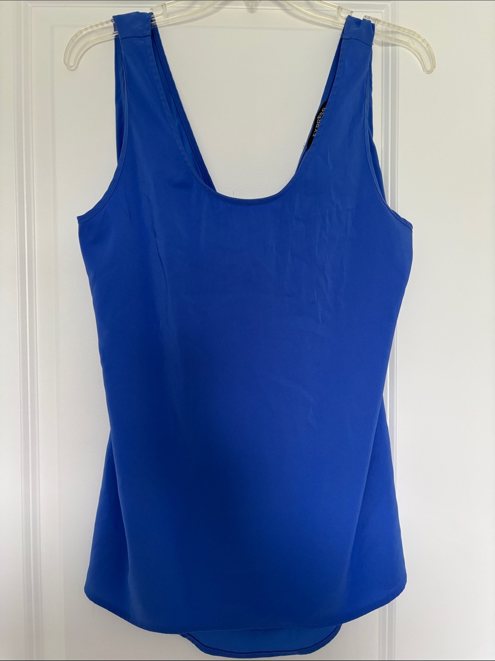 Express Periwinkle Blue Scoop Neck Tank Top with Back Cutouts